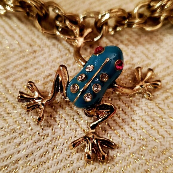 Gold Frog & Pearl Charm Bracelet: Whimsical Jewelry, Birthday Present - Picture 1 of 4